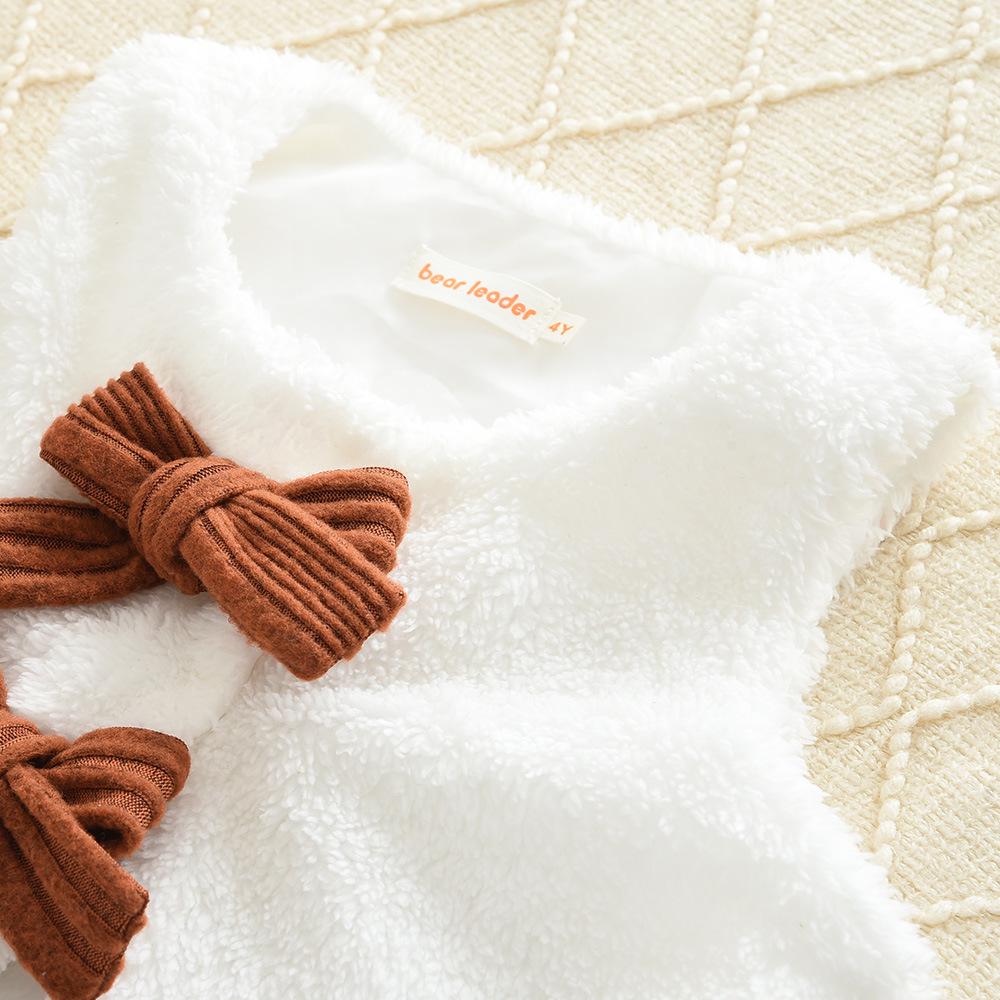 Set Rochie cu Guler Înalt Ribat pentru Fete Toamnă/Iarnă 2025 & Vestă de Pluș