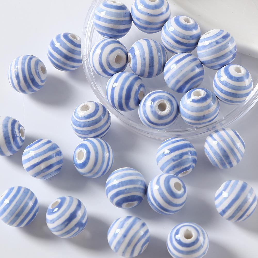 

2024 Яркие полосатые керамические бусины для самодельных украшений: Браслеты и ожерелья. 12mm синий
