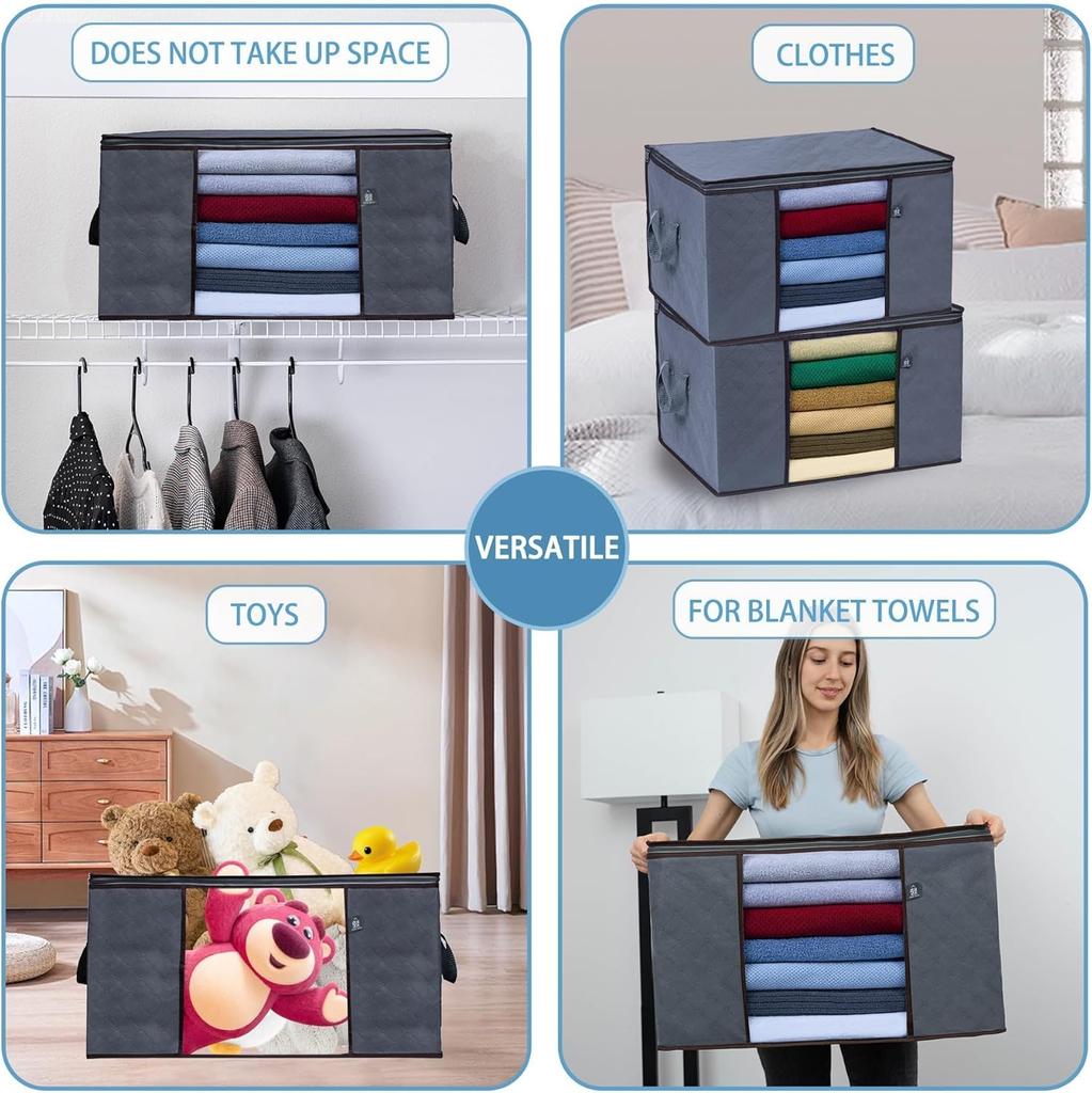 3 Pack Extra Large Clothes Storage Bag Organizer with Reinforced Handle Thick Fabric for Comforters, Blankets, Bedding, Foldable (24 Gallon)