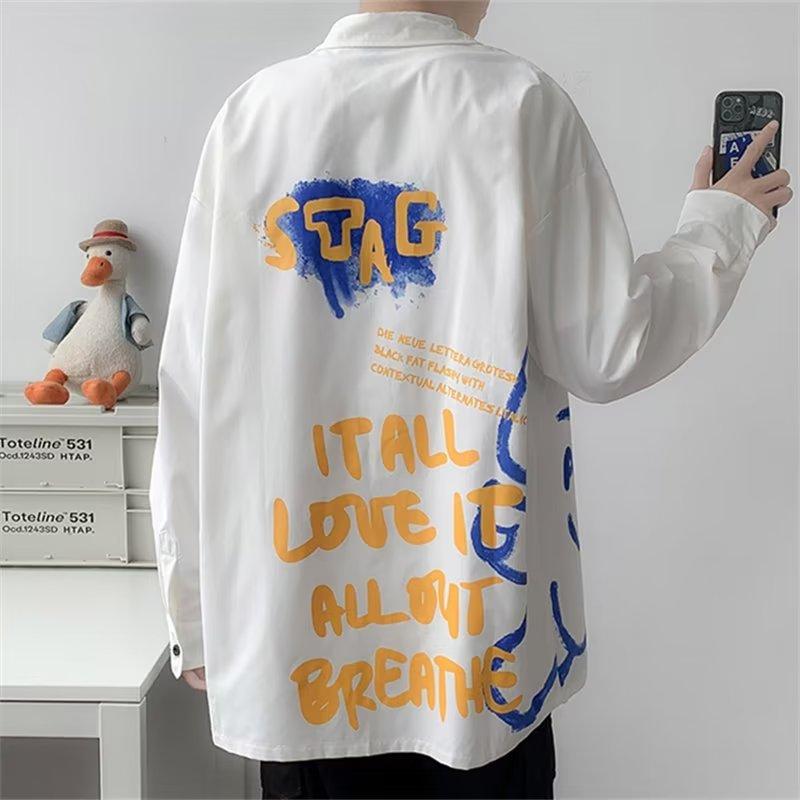 New National Fashion Retro Splash-Ink Tie-Dyed Pattern Long-Sleeved Shirt Men's and Women's Student Inner Shirt Teen's Top Coat