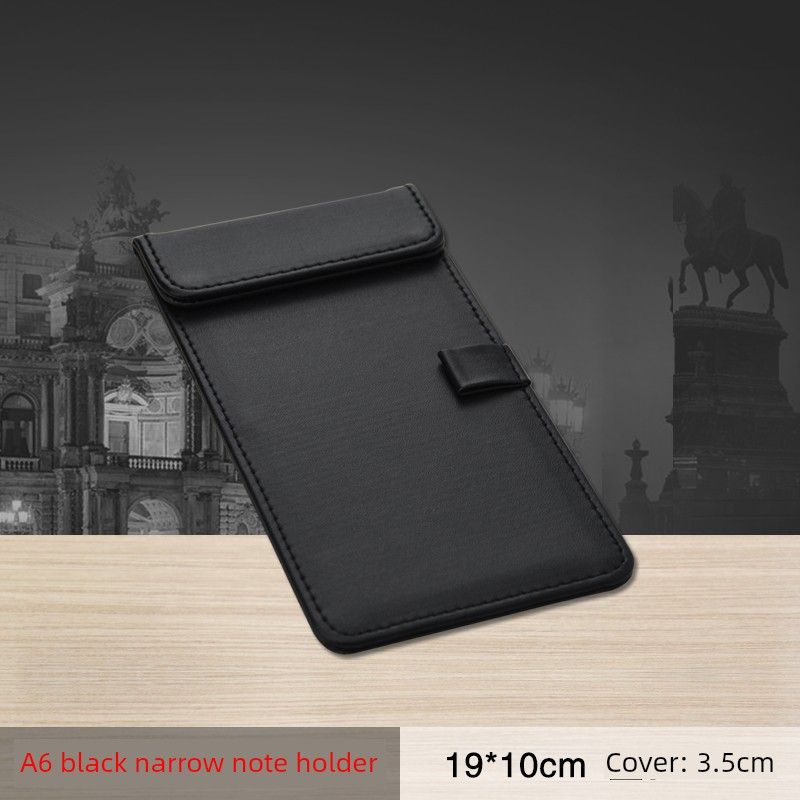 

High-End Business Leather A4 Conference Folder A3 Desktop Writing Large Class Pad Fashion Signature Clip A6 Black Note Holder (Narrow Style)