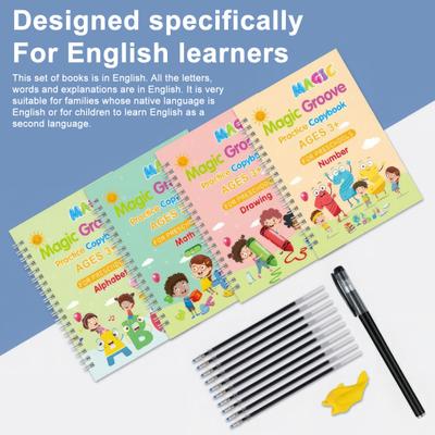 Grooved Copybook Kids Math Drawing Practice Book Handwriting Workbook Kit Number Letter Tracing Copybook for Preschoolers Neat Writing
