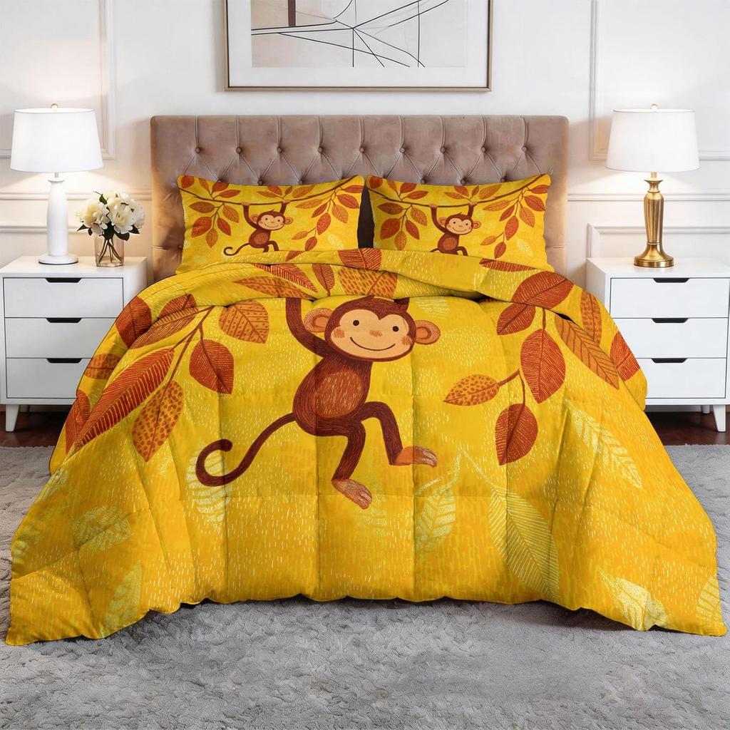 Single Children'S Monkey Duvet Cover Set,Microfiber Duvet Cover Soft Beddingsets And Pillowcases75*50Cm Queen King Home Textiles