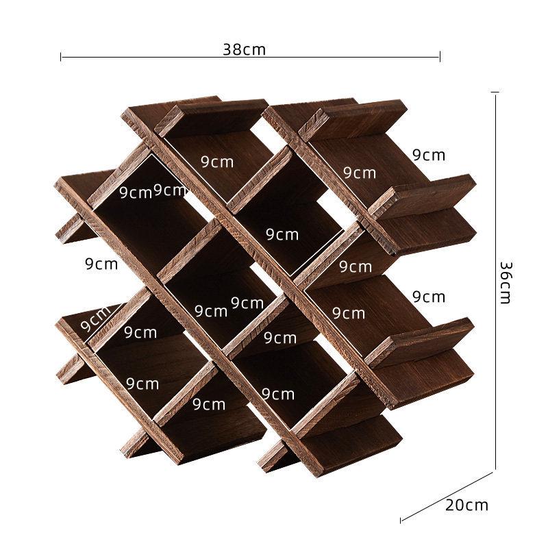 Solid Wood Rhombus Red Wine Display Rack - Desktop Wine Bottle Storage Cabinet