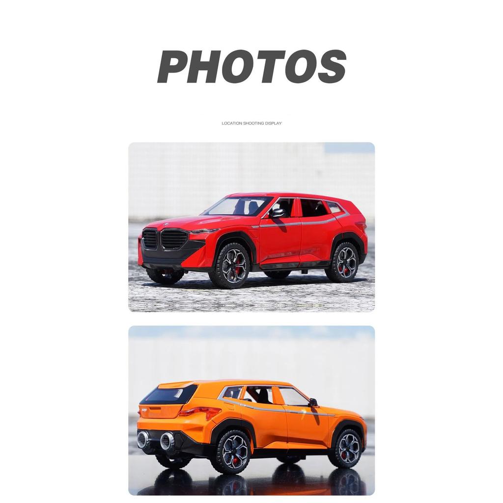 1/24 Scale BMW XM SUV Alloy Diecast Car Model Toy Simulation Off-Road Vehicles with Sound Light Spray Collection Toys for Kids Gifts