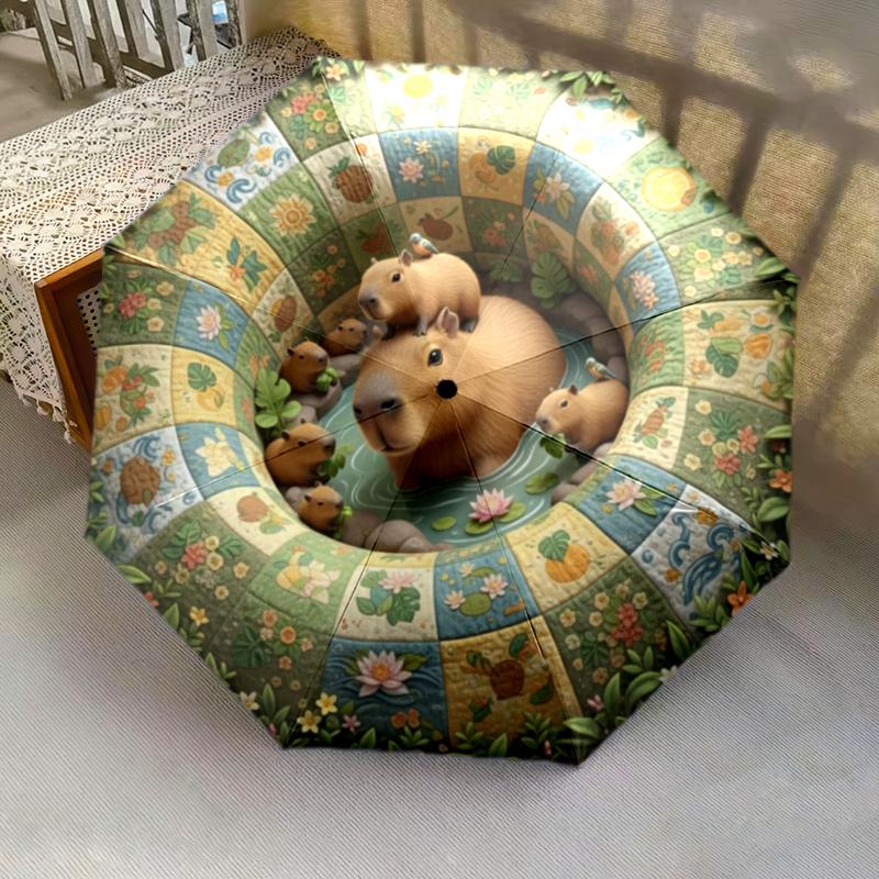 1 ks automatický skládací deštník - kreslený vzor, přenosný a skládací design s 8 žebry, vánoční narozeninové dárky