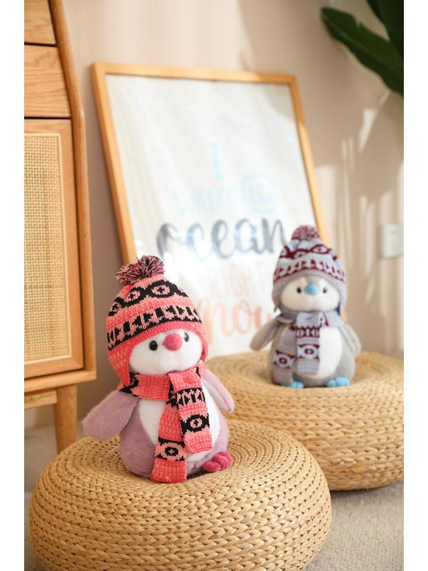 Japanese Penguin Plush Toy with Cute Christmas Scarf and Hat