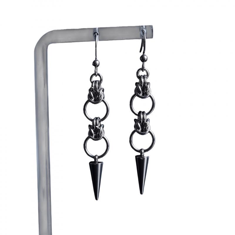 Gothic Spike Stainless Steel Rivet Earrings - Handmade Grunge Jewelry