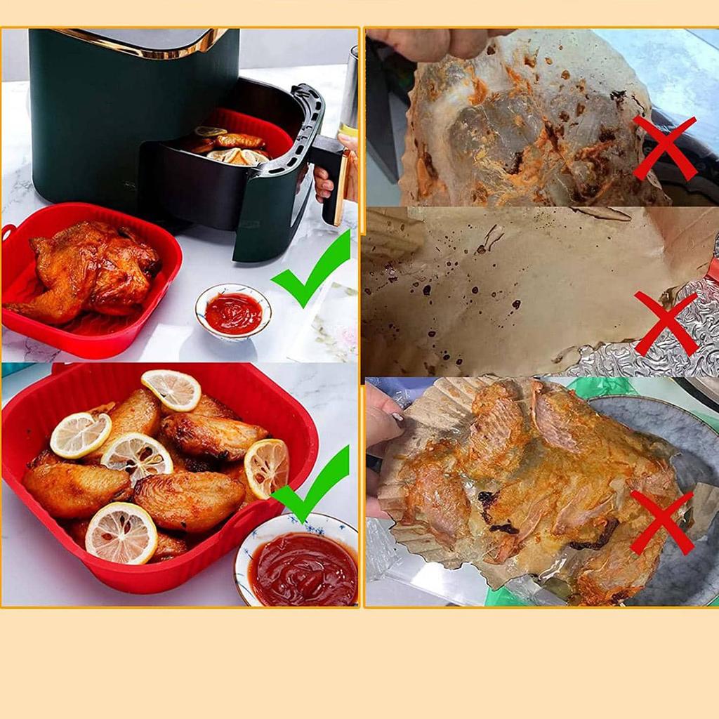 1PC - Air fryer with built-in silicone baking tray pad square