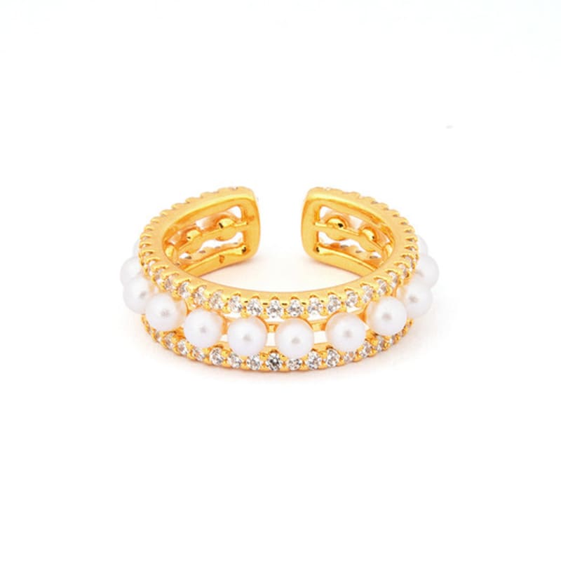 Shertz Pearl Cubic Layered Three-Line Ring