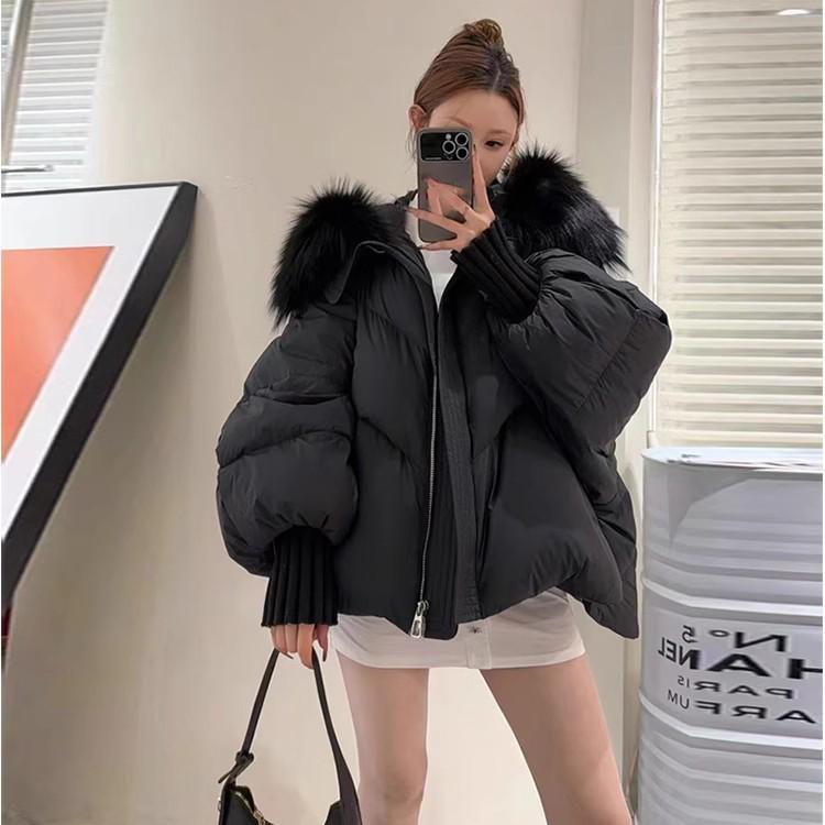 Winter Fur Hooded Puffer Jacket Women Thicken Warm Sleeve Coat Down Mid Long