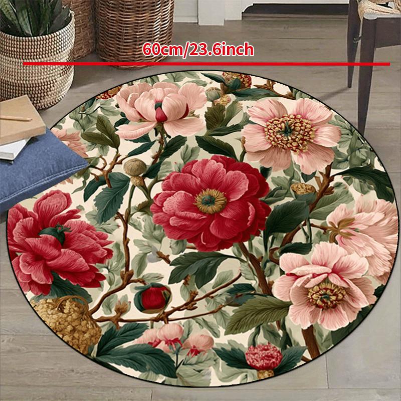 Luxury Floral Pattern Round Shape Floor Mats Kitchen Hallway Runner Rug Bedroom Living Room Soft Carpet Non-slip Area Rug
