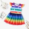 Children Girls Cartoon Rainbow Printed Ruffle Short Sleeves O Neck Casual Party Cosplay Dress