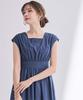 Dein Quadratischer Ausschnitt Französischer Ärmel Kleid BFXU1847 Klein Marineblau Hohe Taille Damen