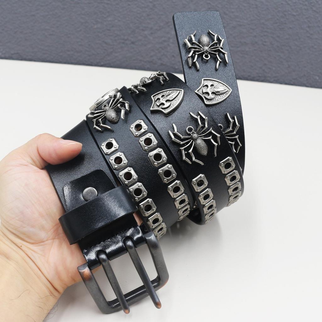 Genuine Leather Double-needle Spider Accessories Personalized Hollow Rivet Cowhide Belt Western American Rivet Belt