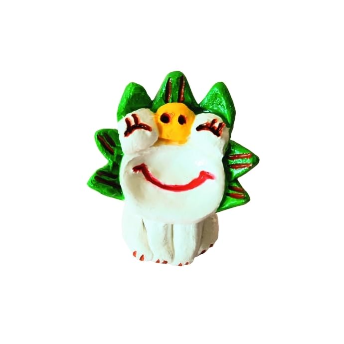 Okinawa Souvenir Lucky Charm Smiling Shisa Figurine Pair Mini Indoor Use Handmade - - - - - - (Green & Orange)