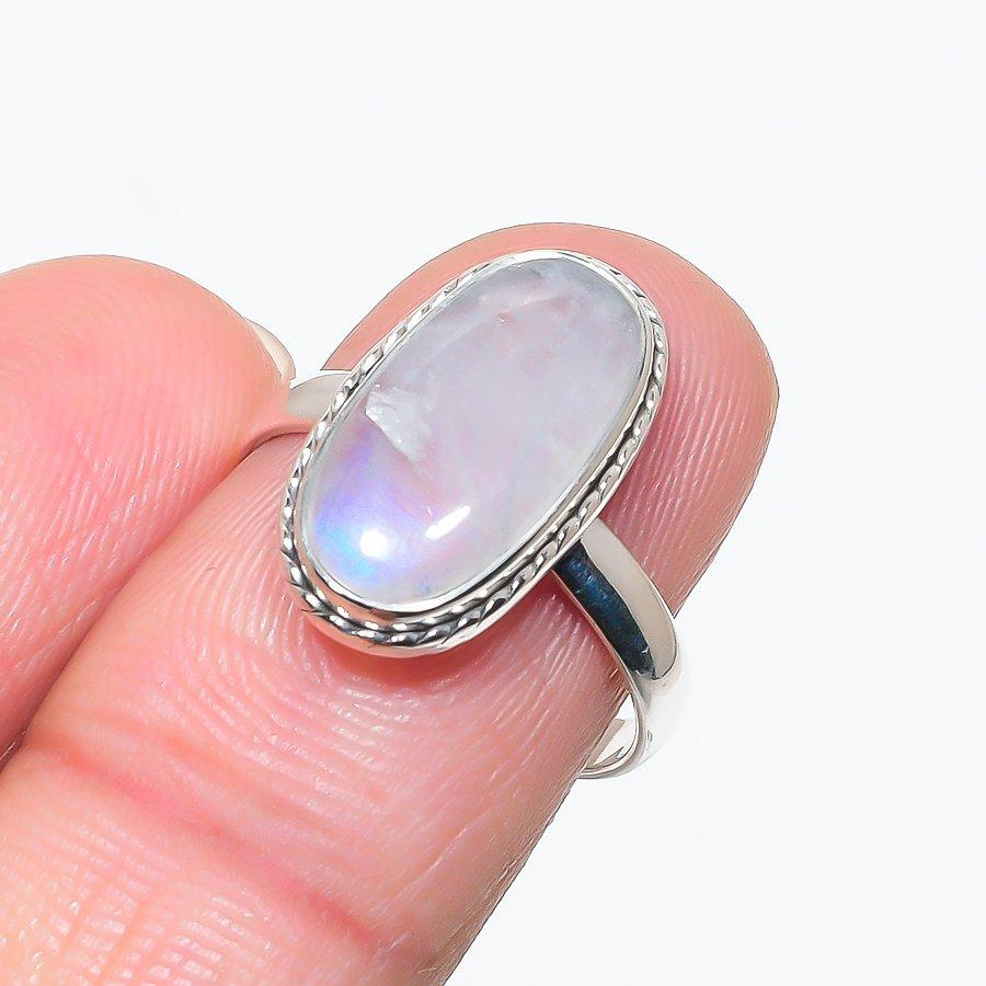 Natural Rainbow Moonstone Gemstone 925 Solid Sterling Silver Gift Ring S.8 W3h06