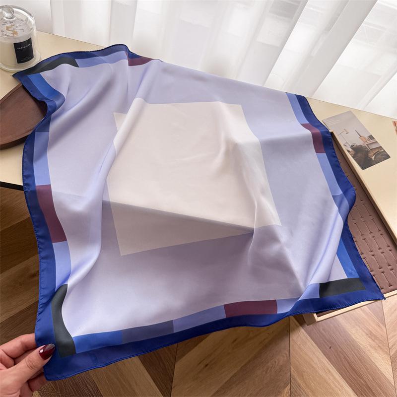 Women S Geometric Color Block Printed Silk Like Square Scarf For Sun Protection 66*70cm