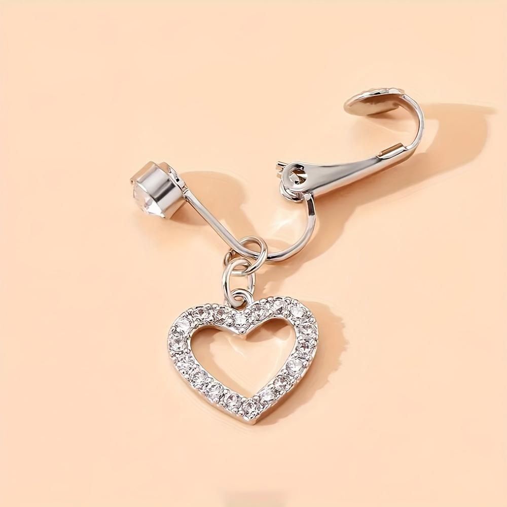 Elegant Heart-Shaped Belly Button Ring Clip No Piercing Required with Cubic Zirconia Deal for Weddings & Daily Wear Jewelry