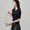 Hollow Out Polo Collar Short Sleeved Knitted T-shirt for Women In 2026 Spring Fashion, Versatile and Slimming Casual Top