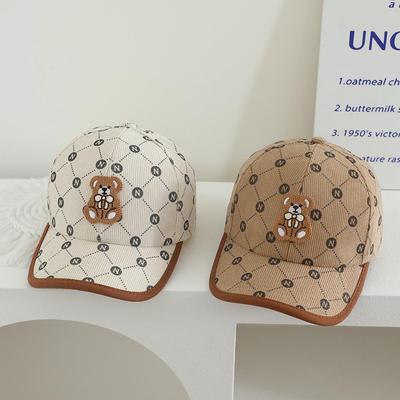 Kids' Autumn/Winter Corduroy Bear Patch Fisherman Hat - Korean Style Graffiti Duckbill Baseball Cap