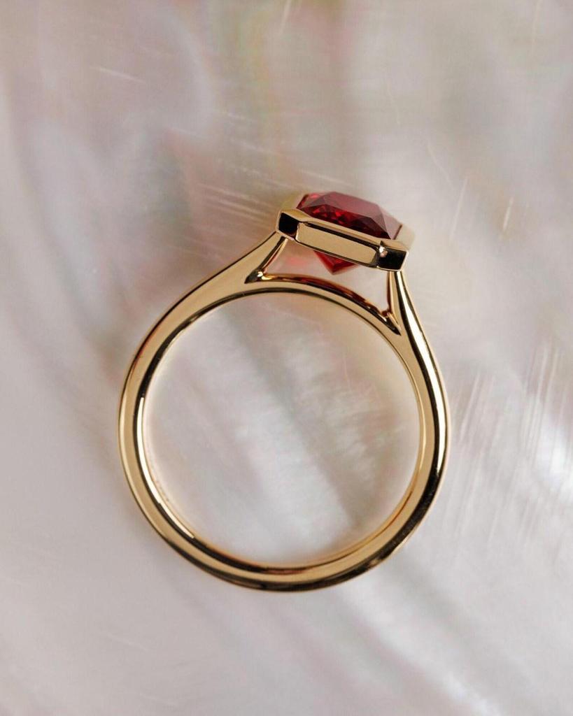 Bezel Set Ruby Ring 14K Solid Yellow Gold Plated Silver Gemstone Engagement Ring For Women - Dainty Promise Ring