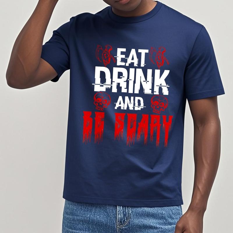 Tshirt Male Printed Boys Short Sleeve T Shirt Daily Wear Eat Drink And Be Scary Cool For Unisex Teeshirt Graphic Workout Tops