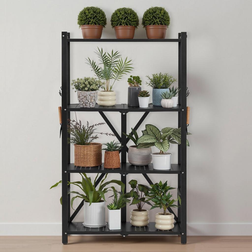4-Tier Foldable Storage Shelf with Wheels 26 X 13 X 46-inch Metal Shelving