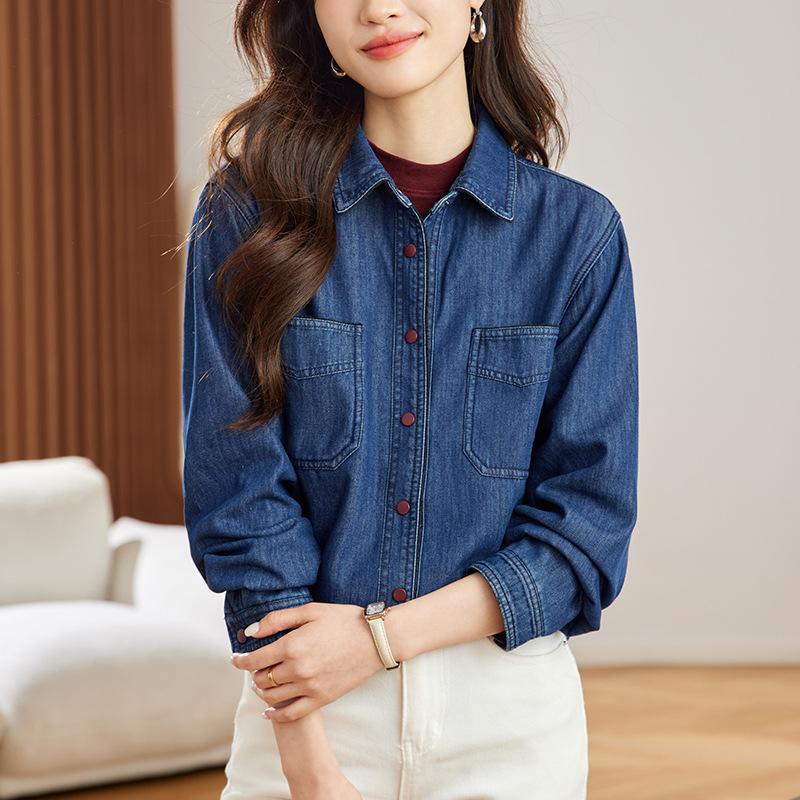 

Vintage Blue Denim Shirt Jacket Women s Spring Commuter Versatile Long Sleeve Top Women s Shirt M