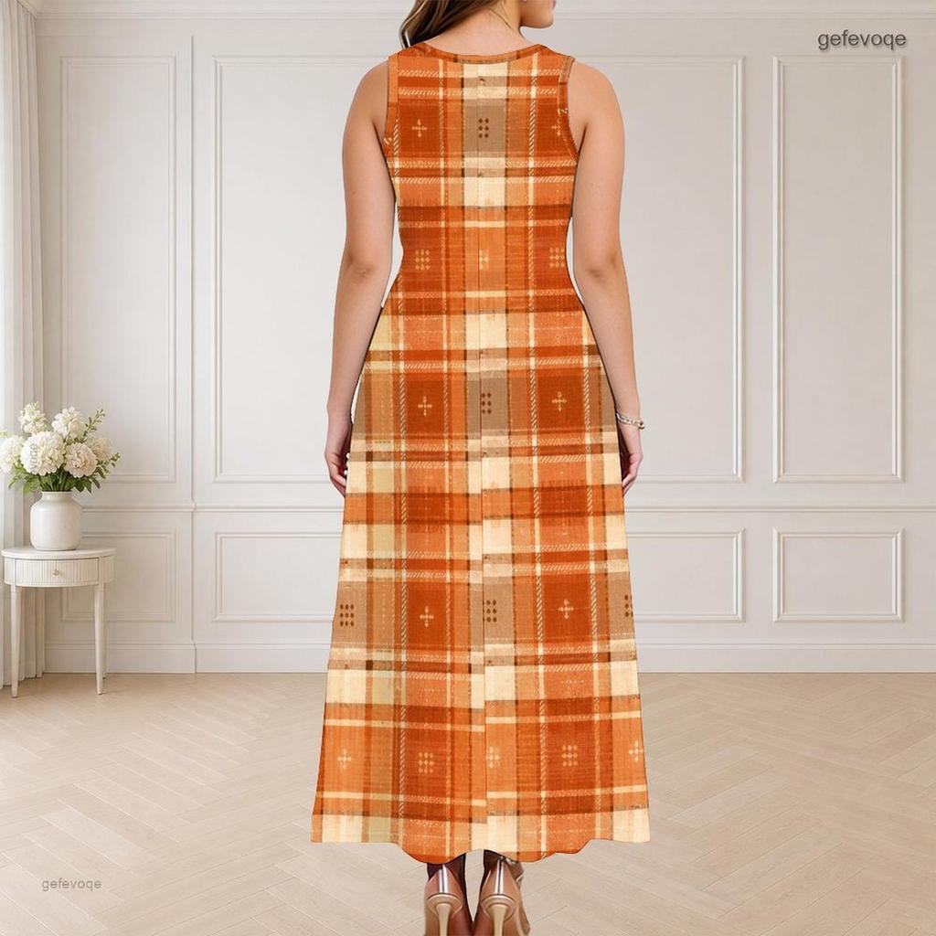 Women Plus Size Sleeveless Round Neck Triple Keyhole Cutout Abstract Print Maxi Dress