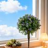 2PCS Artificial Topiary Ball Tree with Blue Flowers 19.7 Inch PE Fake Plant Faux Greenery Shrub Bush with Ground Spike