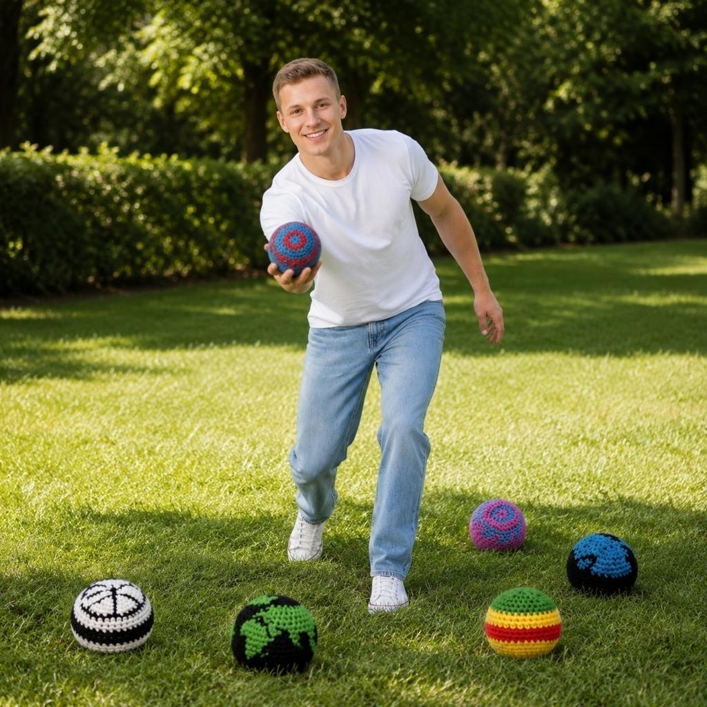 Handmade Knitted Bean Bags Set of 6 Durable Cotton Filled Toss Balls for Indoor Outdoor Games and Coordination Practice
