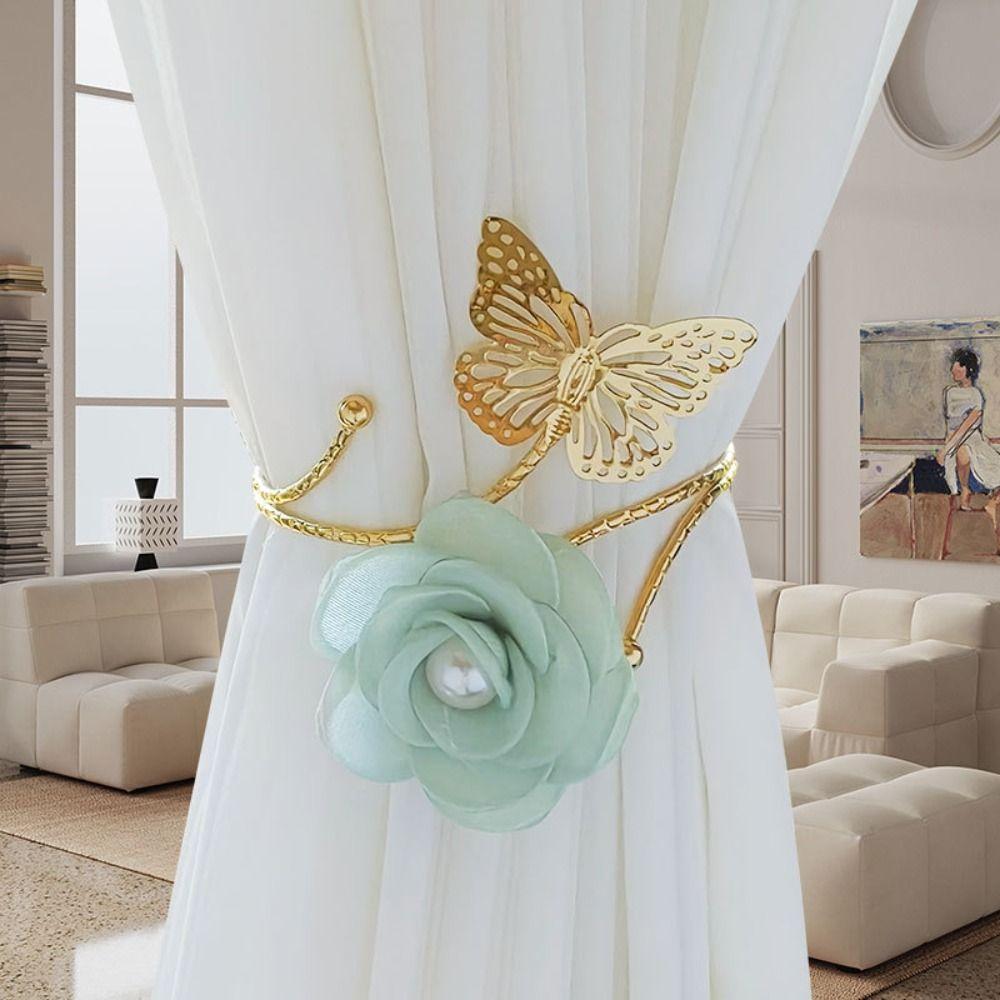 Moderna Fjärilsblommor Gardineremband Metall Hålfria Gardiner Spännen Justerbara Handgjorda Gardiner Fästanordningar