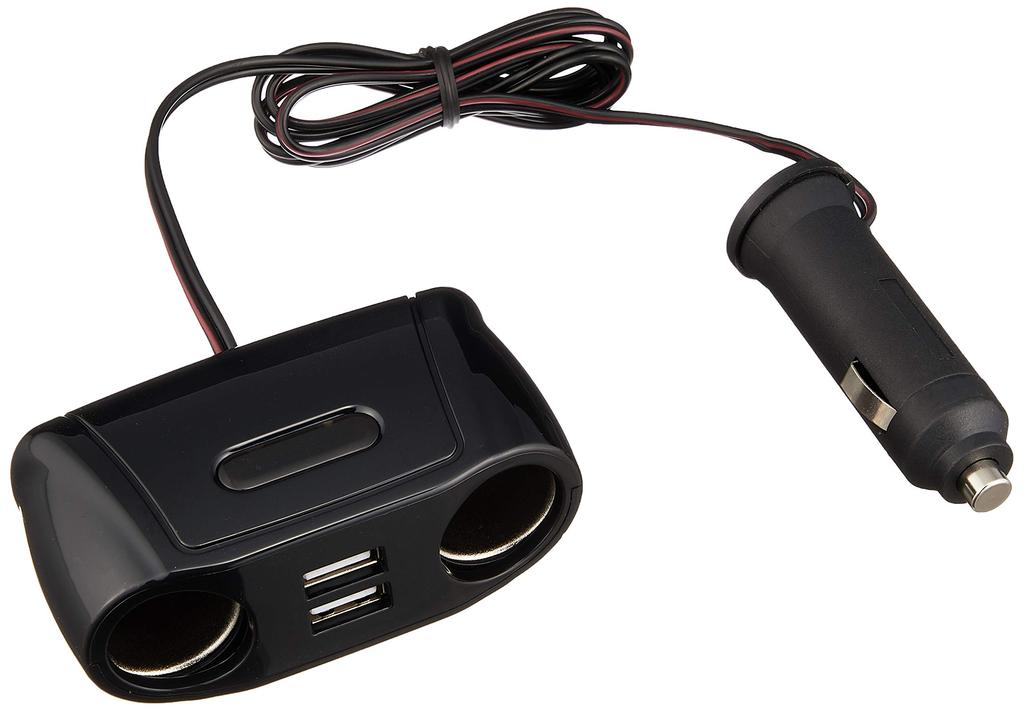 WILCOM AEM018 Cigarette Lighter Socket, For Cars, 2 Connections, 2 USB Ports, 39.4 inches (100 cm), Cable Type