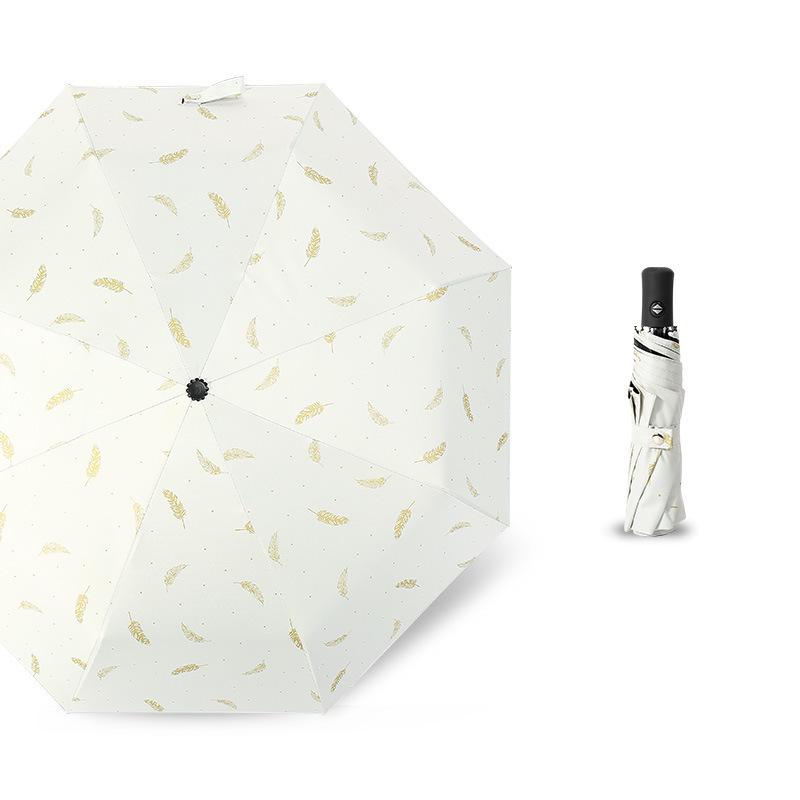 Feather Weatherproof Three-Fold Automatic Umbrella with Creative Black Glue Sunscreen Parasol.