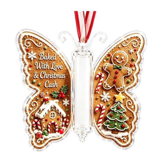 Feiertags-Geld-Überraschungs-Anhänger Weihnachts-Geldhalter-Schmuckstück, Acryl-Hänge-Dekoration mit Vintage-Erinnerungsstück Schmetterlingsdruck, Partyzubehör Und