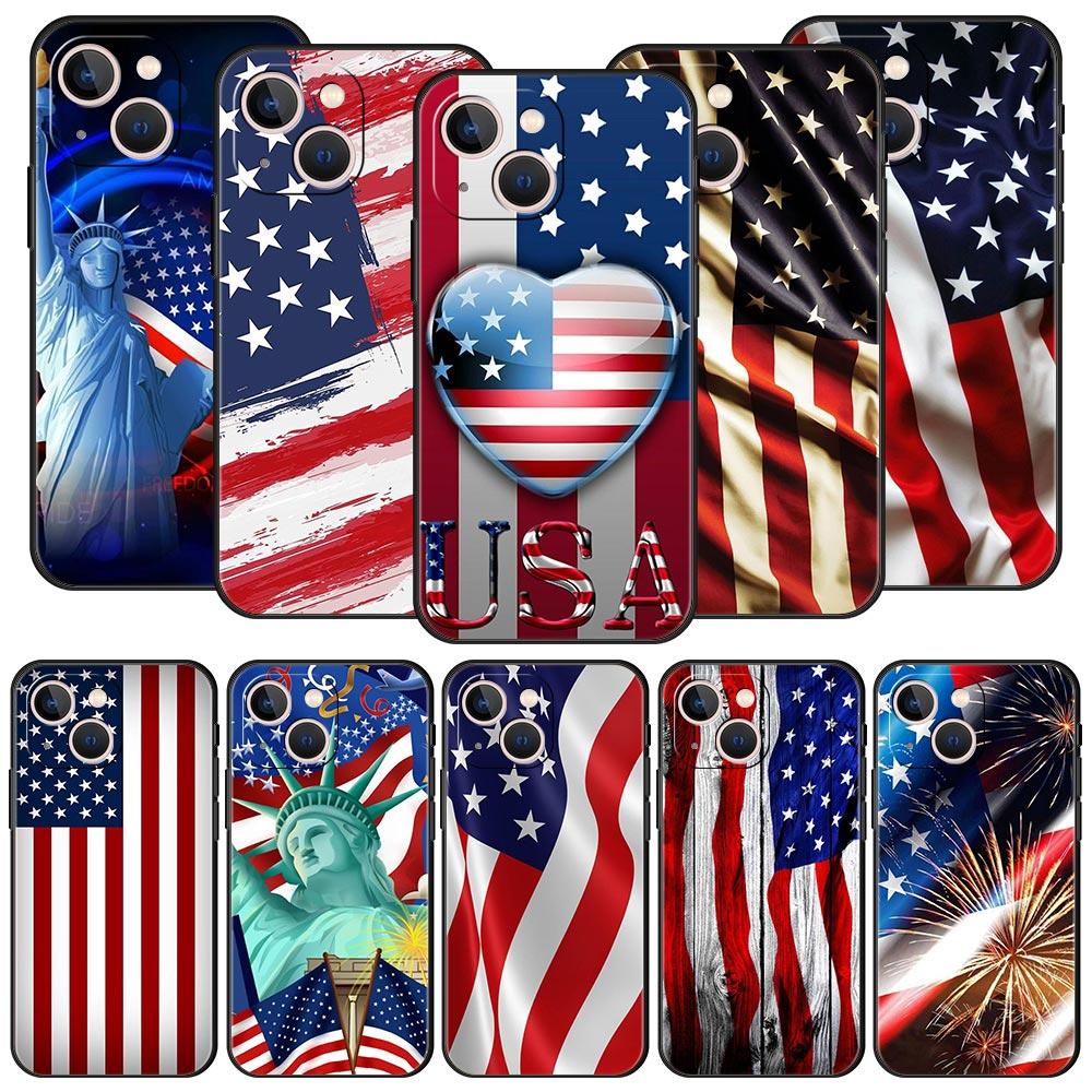 American United States Flag Phone Case For iPhone 17 16 15 Pro Max 11 12 13 14 7 8 Plus SE 2020 X XR XS Cover Soft Black