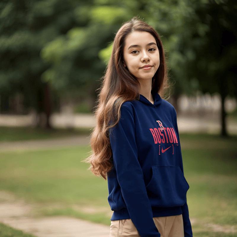 Nike X MLB Collaboration Hoodie Boston Red Sox Hooded Fashion Letter Print Casual Long Sleeve Kids Hoodies Blue Black 3Z3B7NMCR-BOS