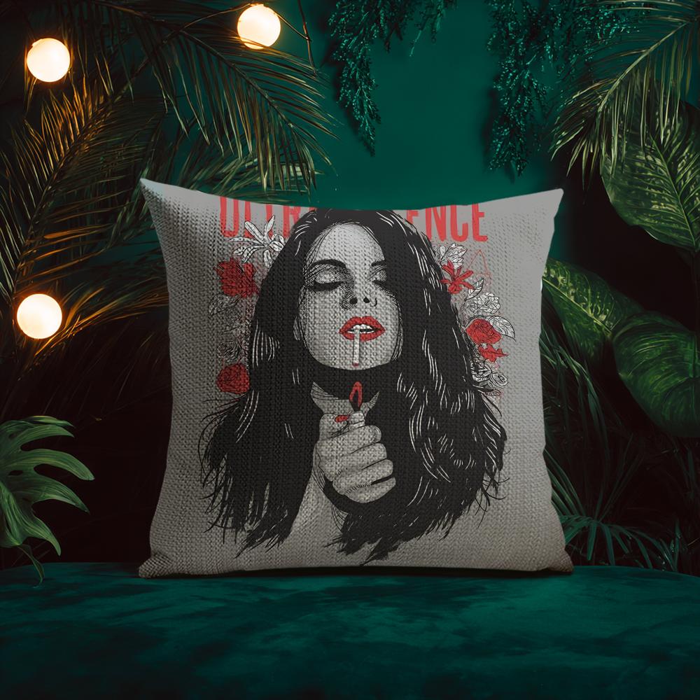 Singer L-Lana Del Rey Cushion Cover Natural Linen Pillow Case Double-Sided Print Decorative Sofa Pillowcase Home Decor Gift