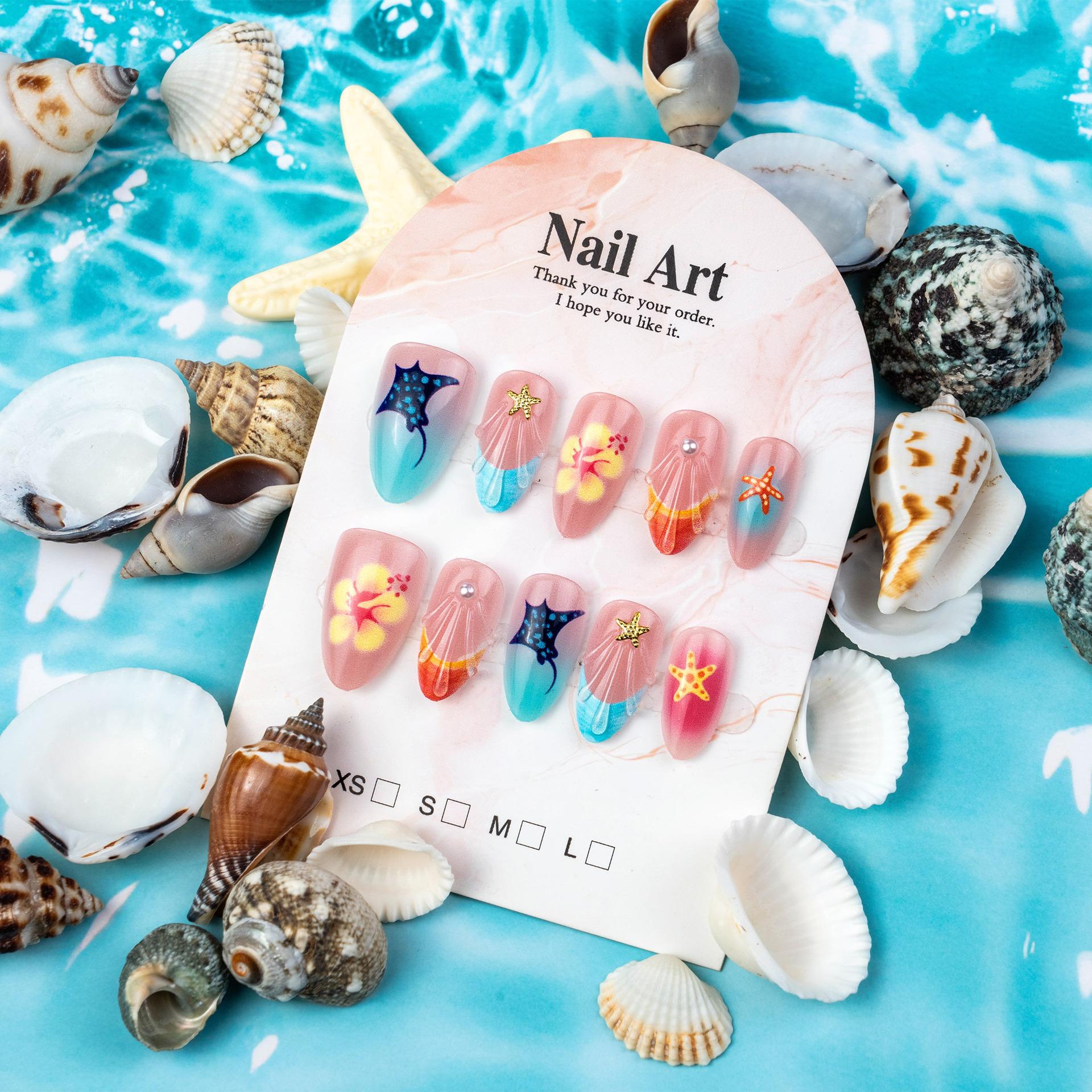 30 Pieces of Summer Explosion 3D Three-dimensional Flower Shell Almond Wearing Nail Painting Colorful Starfish Nail Art
