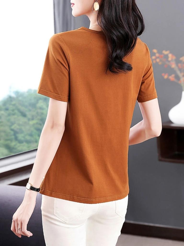 Women Summer Spring Fashion Cotton Blouses Shirts Lady Fashion Casual Short Sleeve O-Neck Solid Color T-shirt Blusas Tops