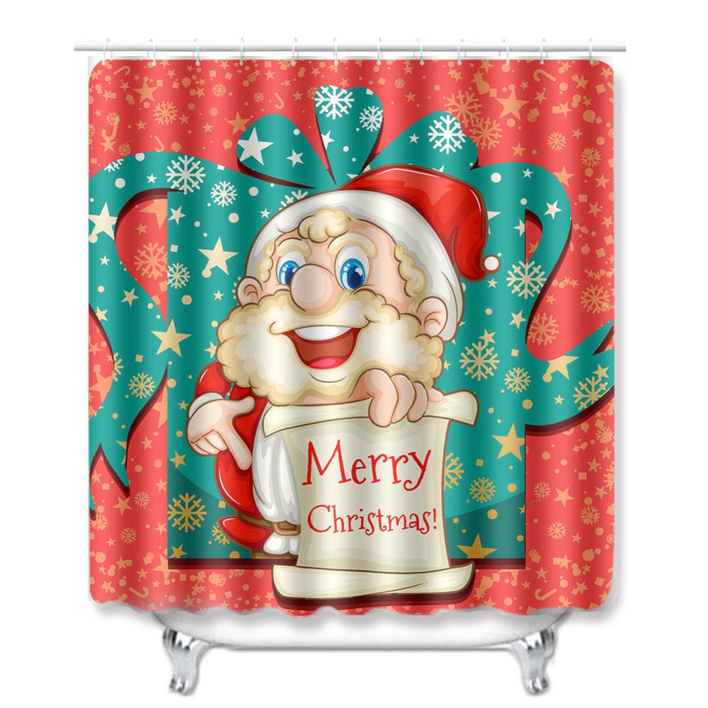 Christmas Waterproof Shower Curtain Four-Piece Floor Mat Combination Set Household Door Mat Bedroom Living Room Carpet