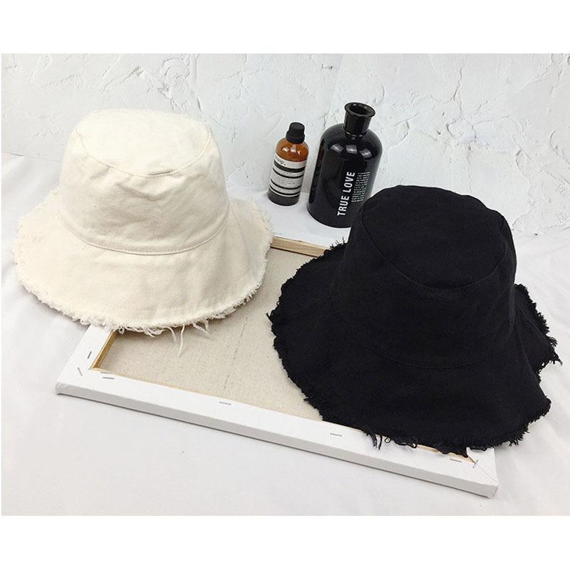 Classic Solid Color Rough Edge Sunshade Bucket Hat Ins Basin Hat Versatile Simple Male and Female Students Sunscreen Hat