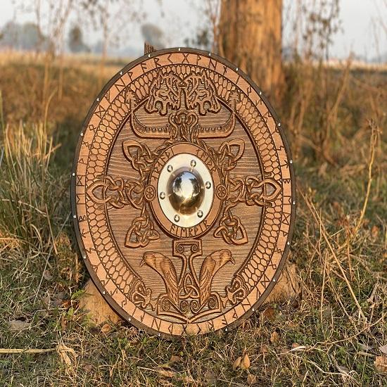 Medieval Viking Shield, Wolf Carved Custom Viking Shield, Wood Wall Decor Viking Gift Battle Ready Round Shield, Viking Cosplay Shield