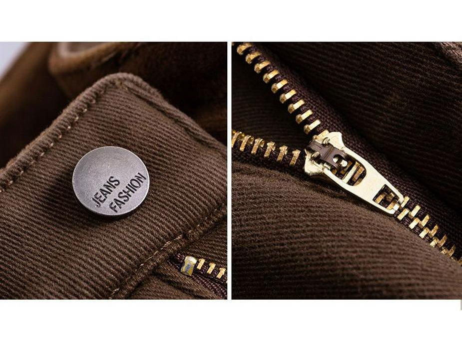 Women's Thickened Velvet Straight-Leg Jeans, Coffee Brown - Autumn/Winter 2025 Collection