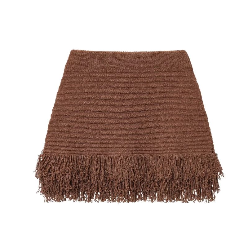 

Украшенная кисточками клетчатая куртка с лацканами и короткими рукавами, вязаный верх 4331023 Клетчатая вязаная юбка 4331005 Brown Skirt S