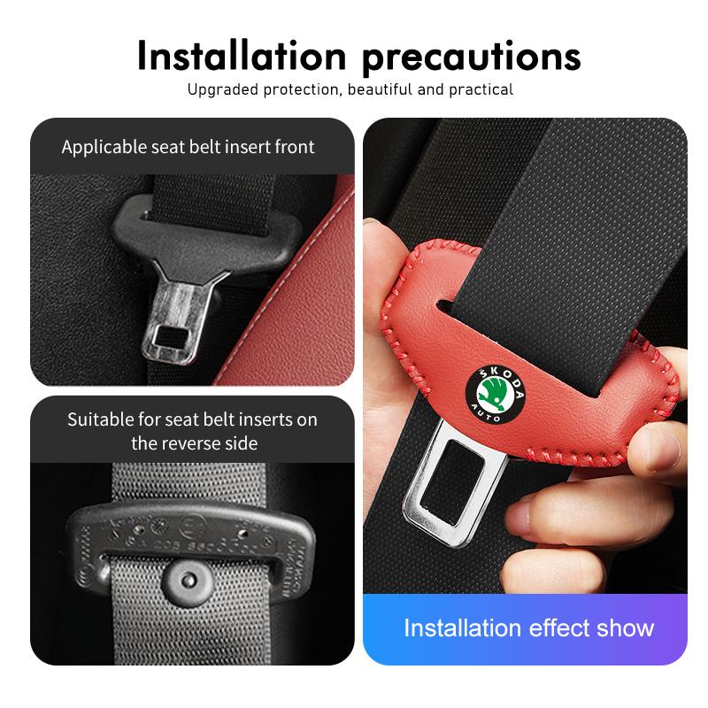 BHBD3 Car Seat Belt Buckle Cover Leather Protector Anti-collision Case For Skoda Kodiaq Fabia Kamiq Karoq Octavia 2 3 Rapid Scala