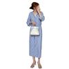 Japanese and Korean Spring New Arrival Work Clothing Ol Artsy Polo Collar Stripes Belt Mid Length Long Length Long Sleeves Shirt Dress Dress