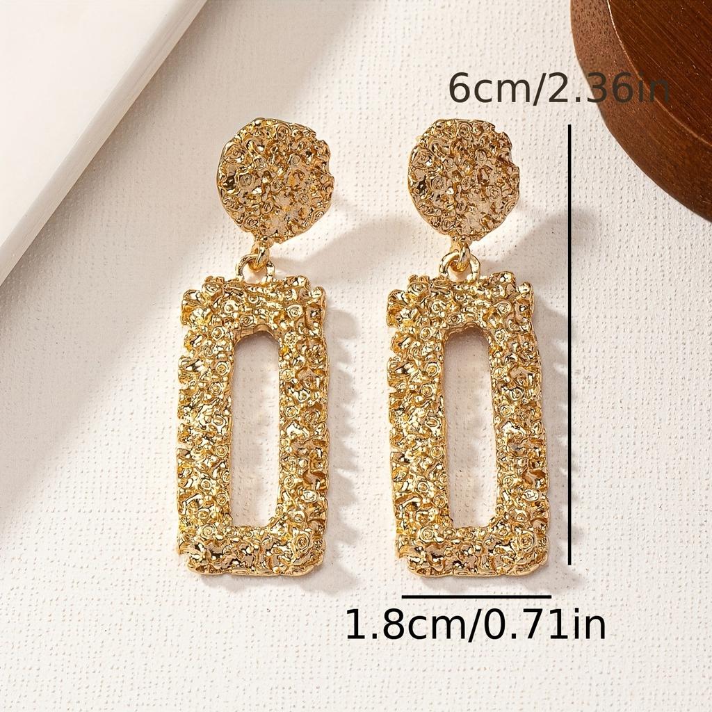 Medieval Zinc Alloy Square Relief Heavy Industry Earrings Retro Exaggerated, Geometric Court Style Earrings