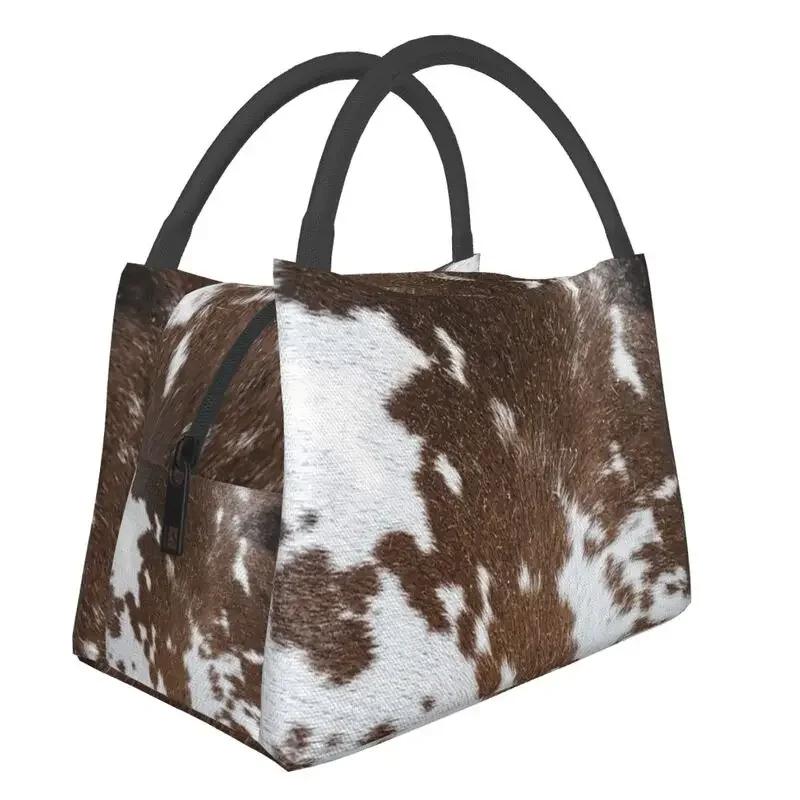Custom 3D Printing Brown Checkered Cowhide Patche Lunch Bag Women Cooler Thermal Insulated Lunch Boxes for Office Travel